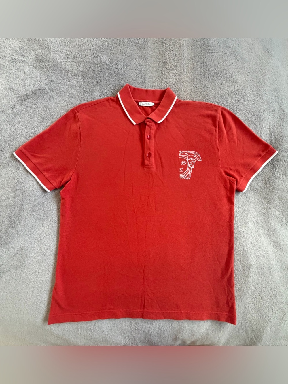 Versace Men's Red Polo Shirt with Contrast Trim Size S